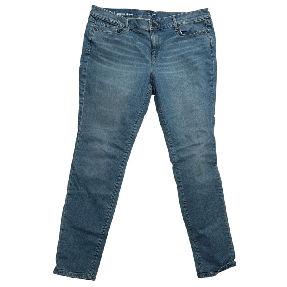 Ann Taylor Loft Modern Skinny Jeans 14‎ Mid Rise Stretch Medium Wash Blue Denim